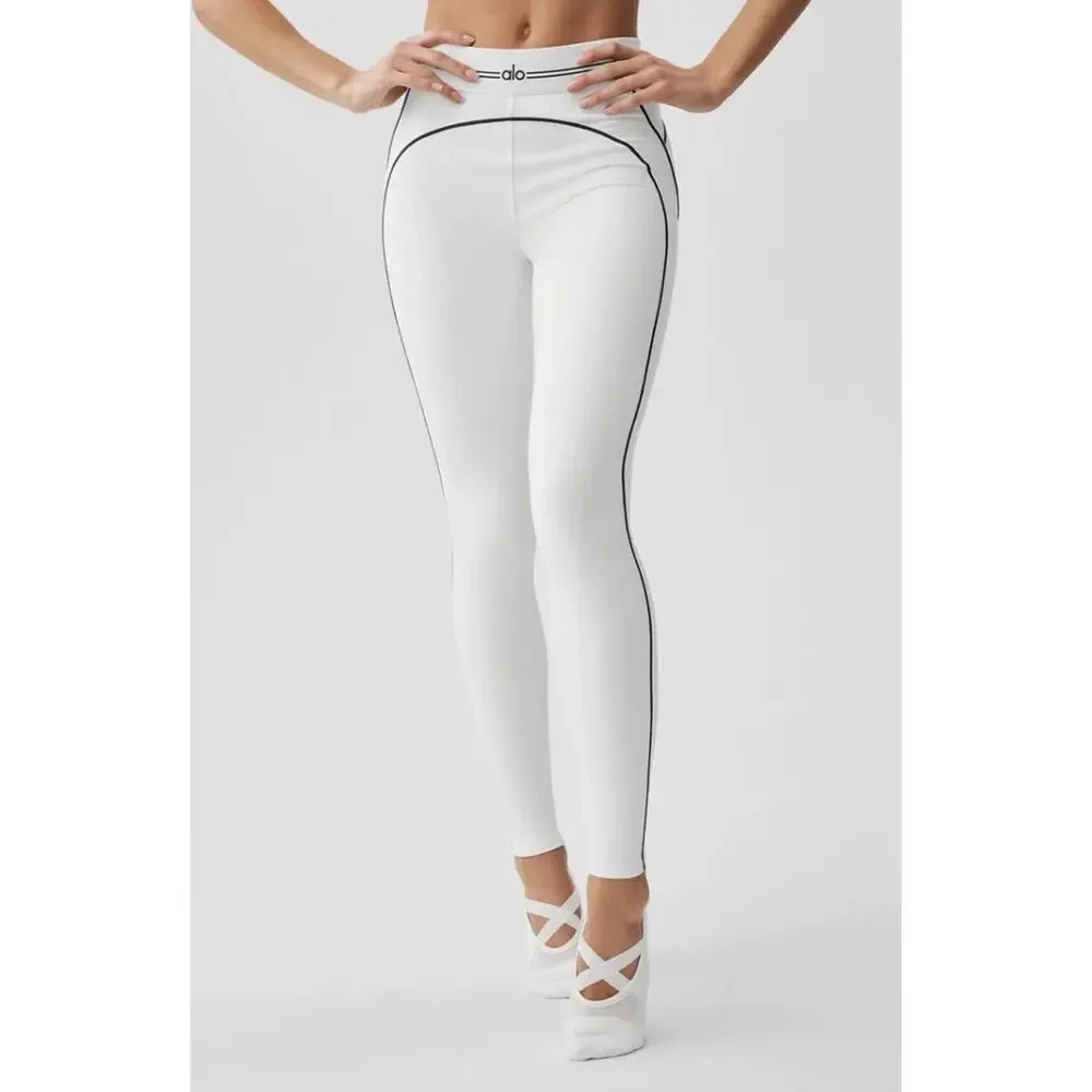 Alo Yoga Leggings Women XS Airbrush High Waist Heart Throb Black White Yoga Chic